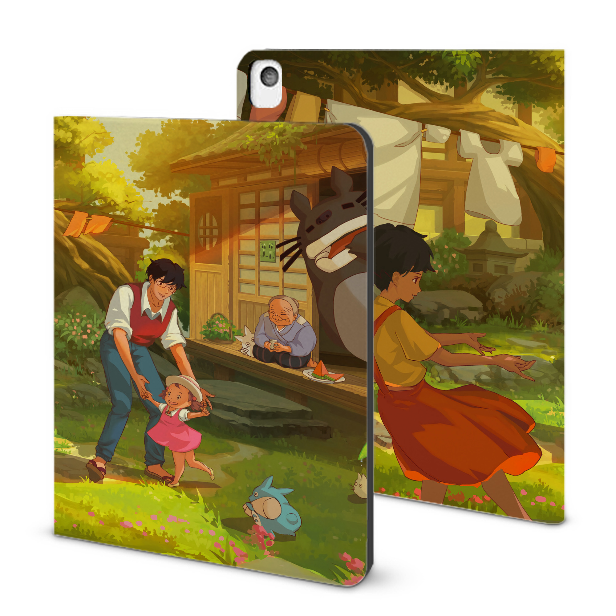 （画像用） となりのトトロ 草壁メイ 草壁サツキ My Neighbor Totoro Satsuki Kusakabe Mei Kusakabe IPadケース ペンホルダー付き ブックスタイルデザイン